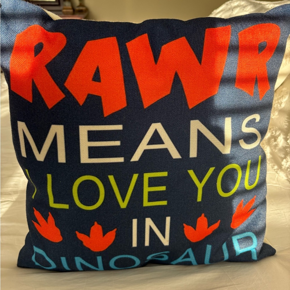 Graphic Navy Throw Pillow with Bright Lettering
